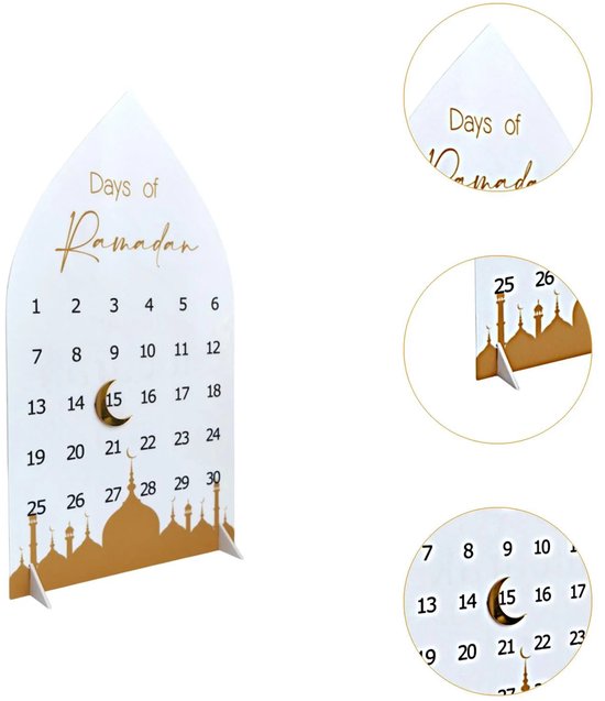 Ramadan Aftelkalender – 30 Dagen – Goud & Wit – Islamitische Tafeldecoratie – 2D Plat