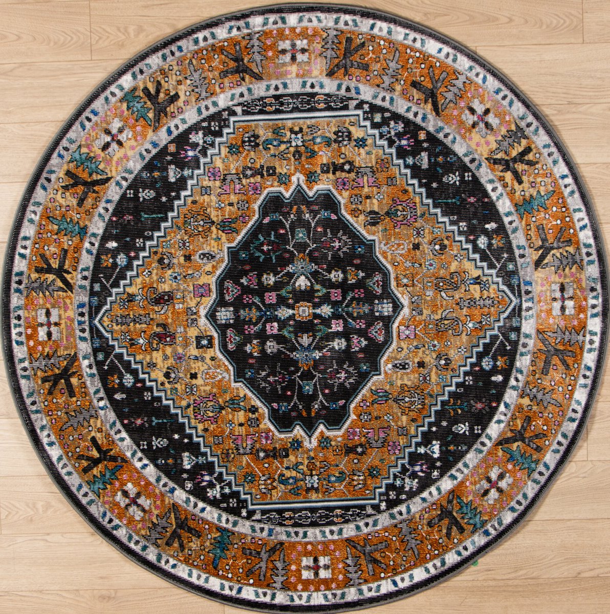 Muratap Picasso Paloma Rond Vintage Vloerkleed - Multi / Geel - Laagpolig- 200 CM Ø Multikleur