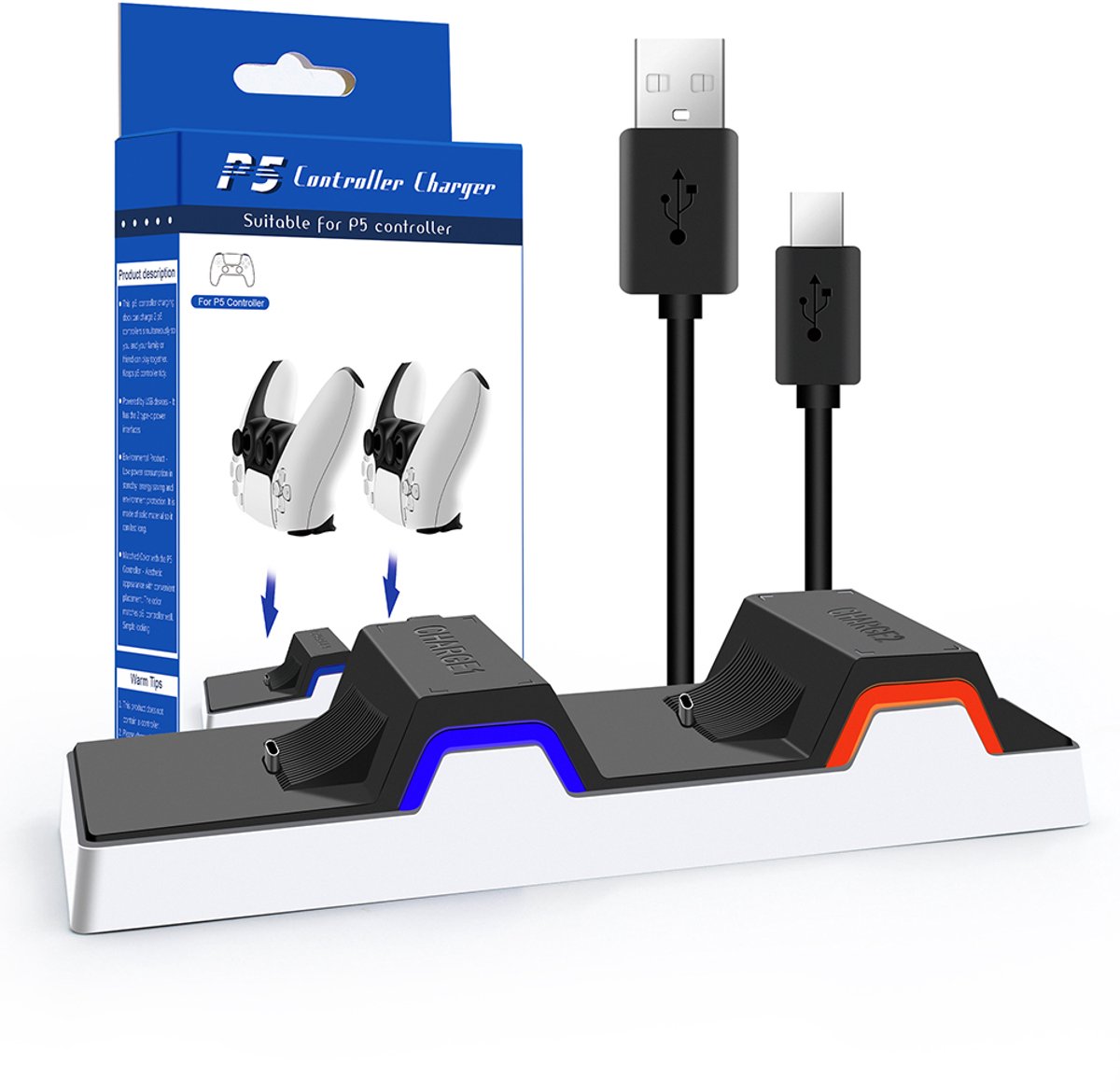 Snellader met 2 Type C-poorten voor PS5-controller - Phonillico®