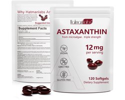 Hatmanlabs – Astaxanthine Softgels – Voedingssupplement – 12 mg – 120 capsules