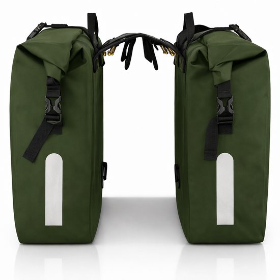 Rieba® Dubbele Fietstas 46 Liter Rolltop - Olijfgroen - Hoogwaardig Materiaal - 100% Waterdicht - Moderne Uitstraling - Universele Bevestiging - Reflectie - Extra Voorvak - Fietstassen Stadsfiets en Elektrische Fiets van Rieba — afbeelding 2