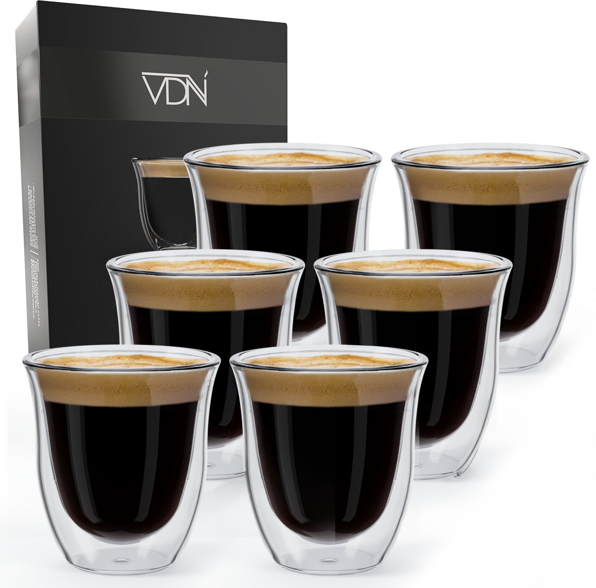 Bol.com VDN Dubbelwandige theeglazen koffieglazen - Cappuccino glazen - Warme en koude dranken koffietassen dubbelwandig - 250 M... aanbieding