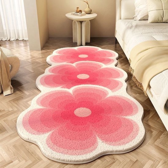 Tapis en forme de fleur - Tapis en peluche drôle et doux - Absorbant et antidérapant - Pour chambre, chambre d'enfant et salon - 40 × 120 cm - Rose