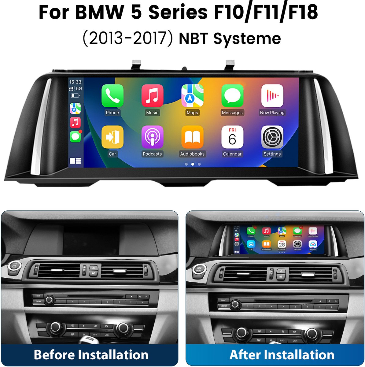 10,25-inch scherm Autoradio Geschikt voor BMW 5er F10 F11 (2013-2017) NBT-systeem Wireless Carplay GPS NAVI BT 2GB+8GB