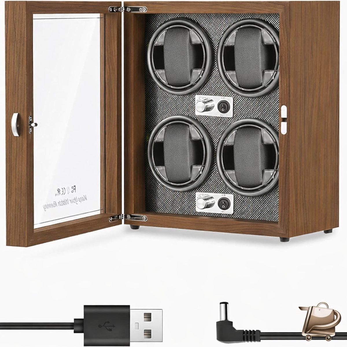 Automatische Horlogeopwinder voor 4 Horloges 5 Rotatiemodi LED Verlichting Fluisterstille Motor 0 20 dB Watch Winder Dubbele Voeding via Adapter of Powerbank Luxe Horloge Opbergdoos