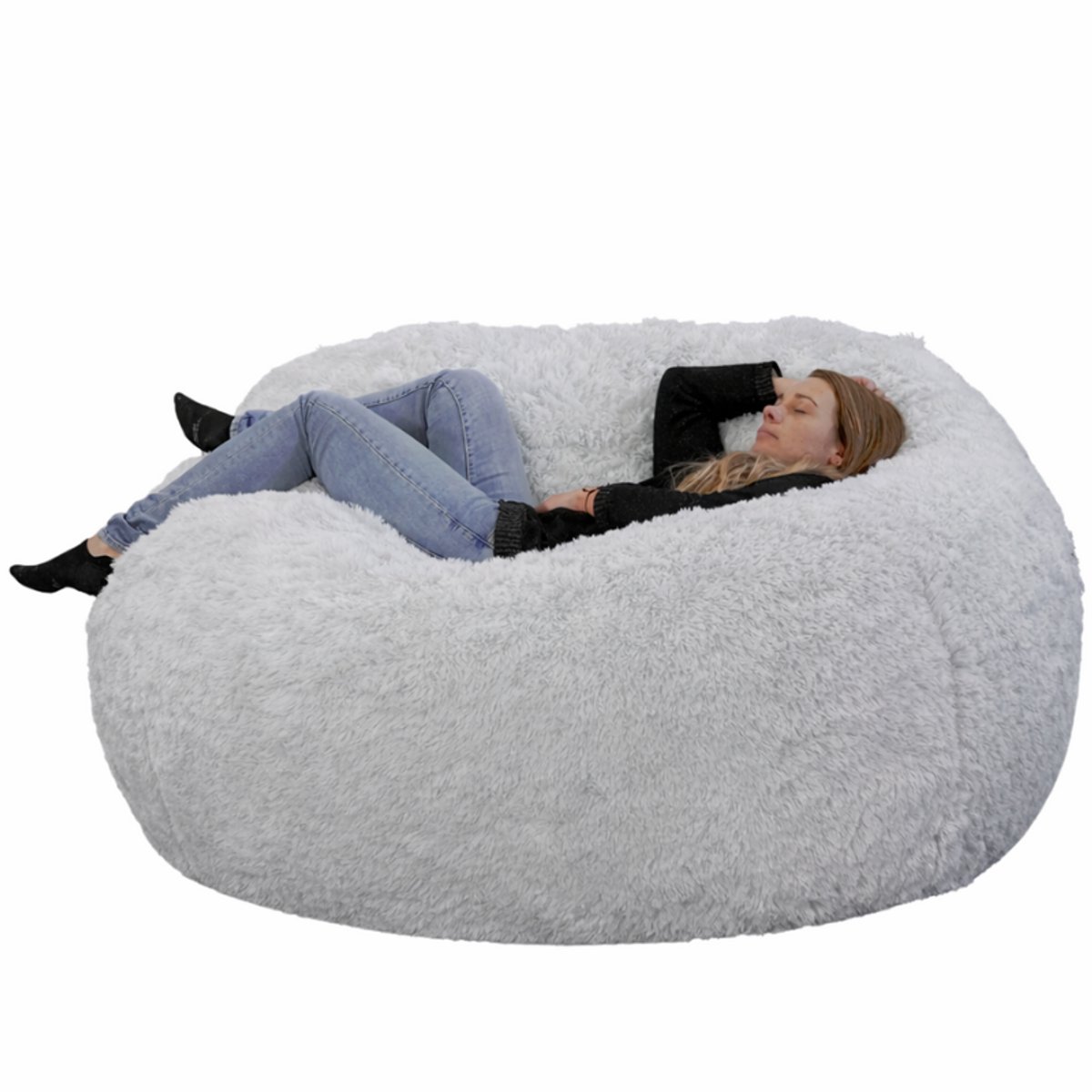 Bananair Zitzak XXL afneembare hoes - imitatiebont - Lichtgrijs - 140 cm
