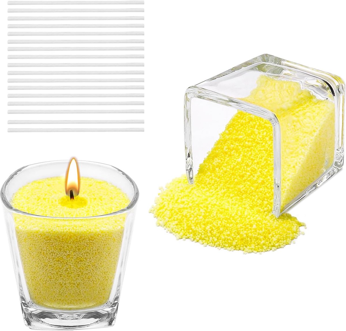 Imperatoris - Kaarsenzand - Kaarsen Zand - Burning Sand - Candle Sand - Herbruikbaar - Poederkaars - 500 g - 17 Lonten 6 cm - Geel