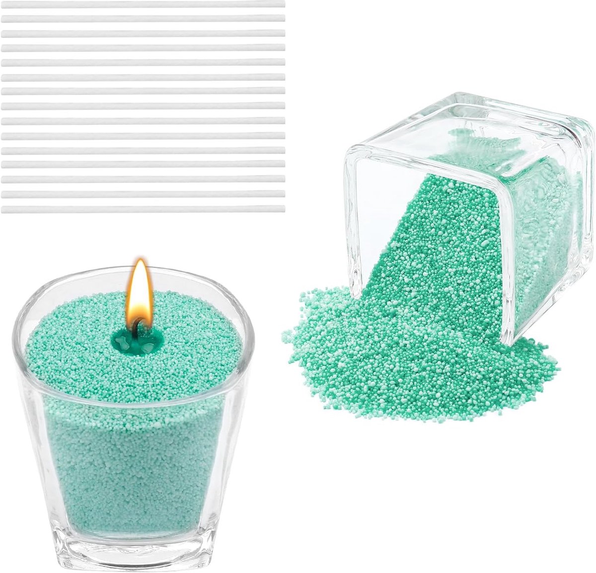 Imperatoris - Kaarsenzand - Kaarsen Zand - Burning Sand - Candle Sand - Herbruikbaar - Poederkaars - 900 g - 15 Lonten 10 cm - Groen