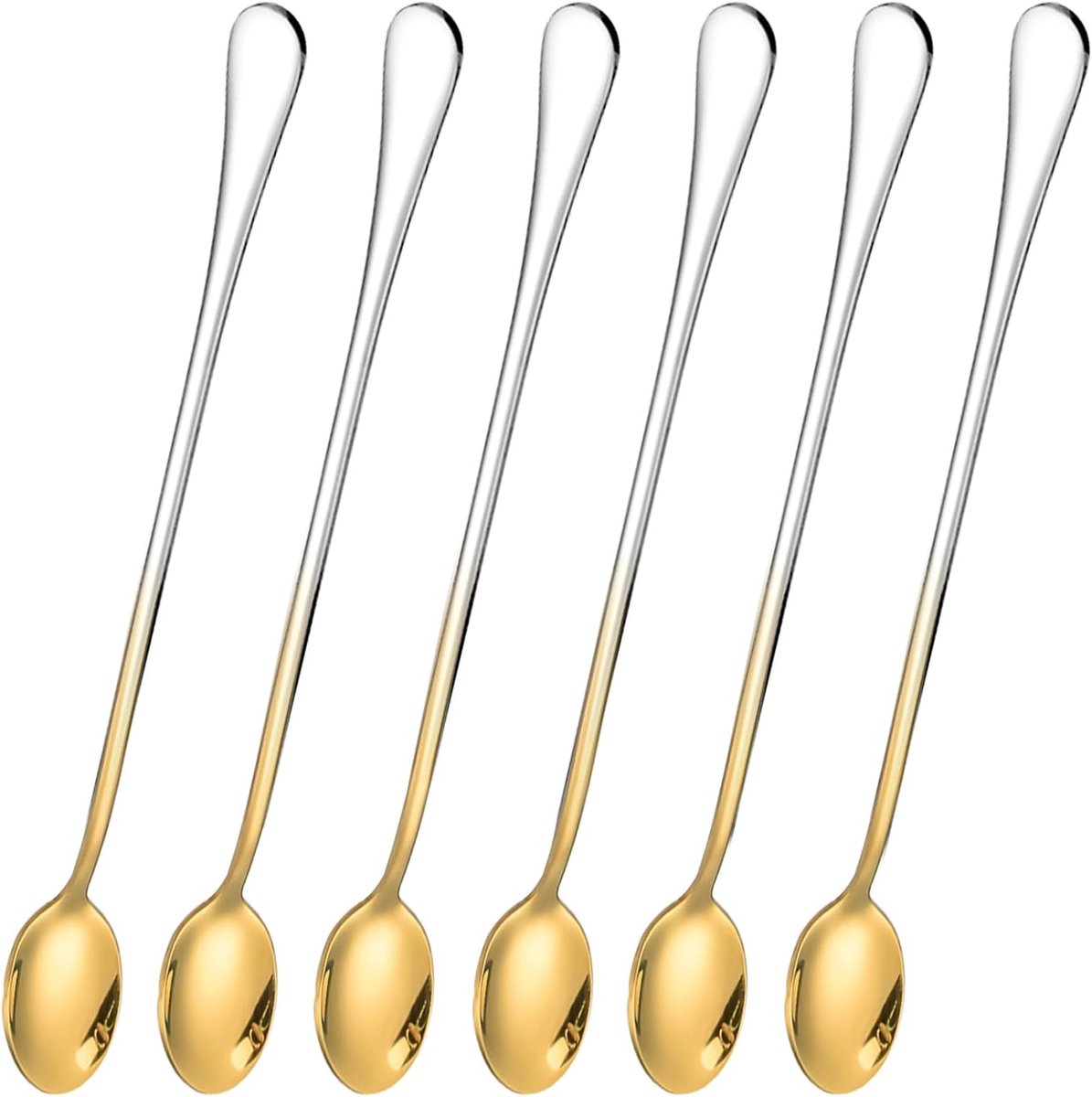Latte Llepels Set van 6 - 23cm Lange Handvat - RVS Koffielepels - Mixen van IJs - Roeren van Desserts - Vaatwasserbestendig - Ideaal voor Latte - Koffie - Warme Chocolade - IJs