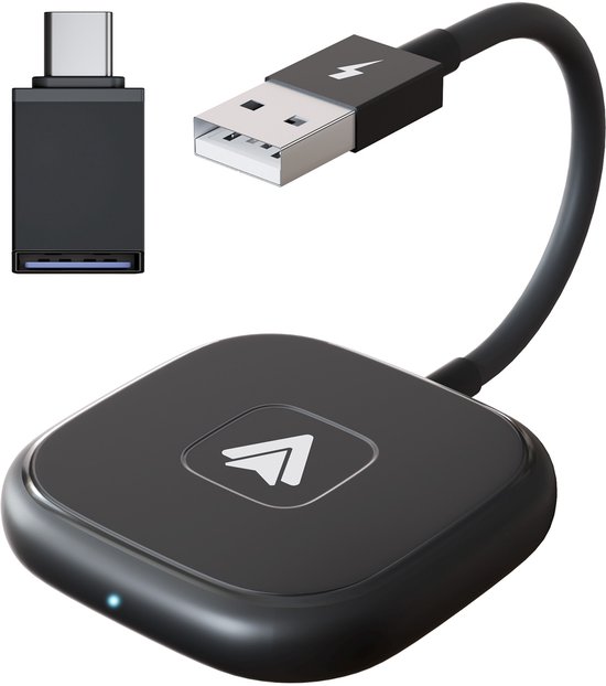 Fokeily 2-in-1 CarPlay en Android Auto draadloze adapter USB & USB-C voor auto, zwart, plug & play