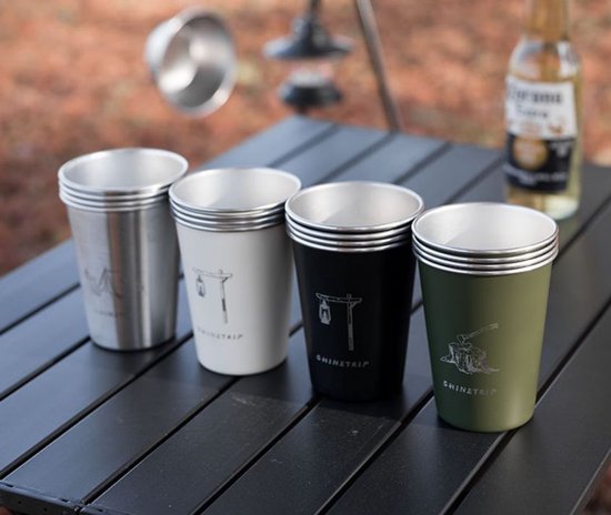 Set van 4 campingbekers - Inhoud: 350 ml - Design met outdoor-thema - Roestvrij staal - Perfect voor picknicks, wandelen en vissen in de buitenlucht - Te gebruiken als bierbekers of waterflessen - Verkrijgbaar in vier kleuren — afbeelding 2