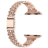 Roségoudkleurige metalen schakelband met vouwsluiting, geschikt voor Apple Watch.