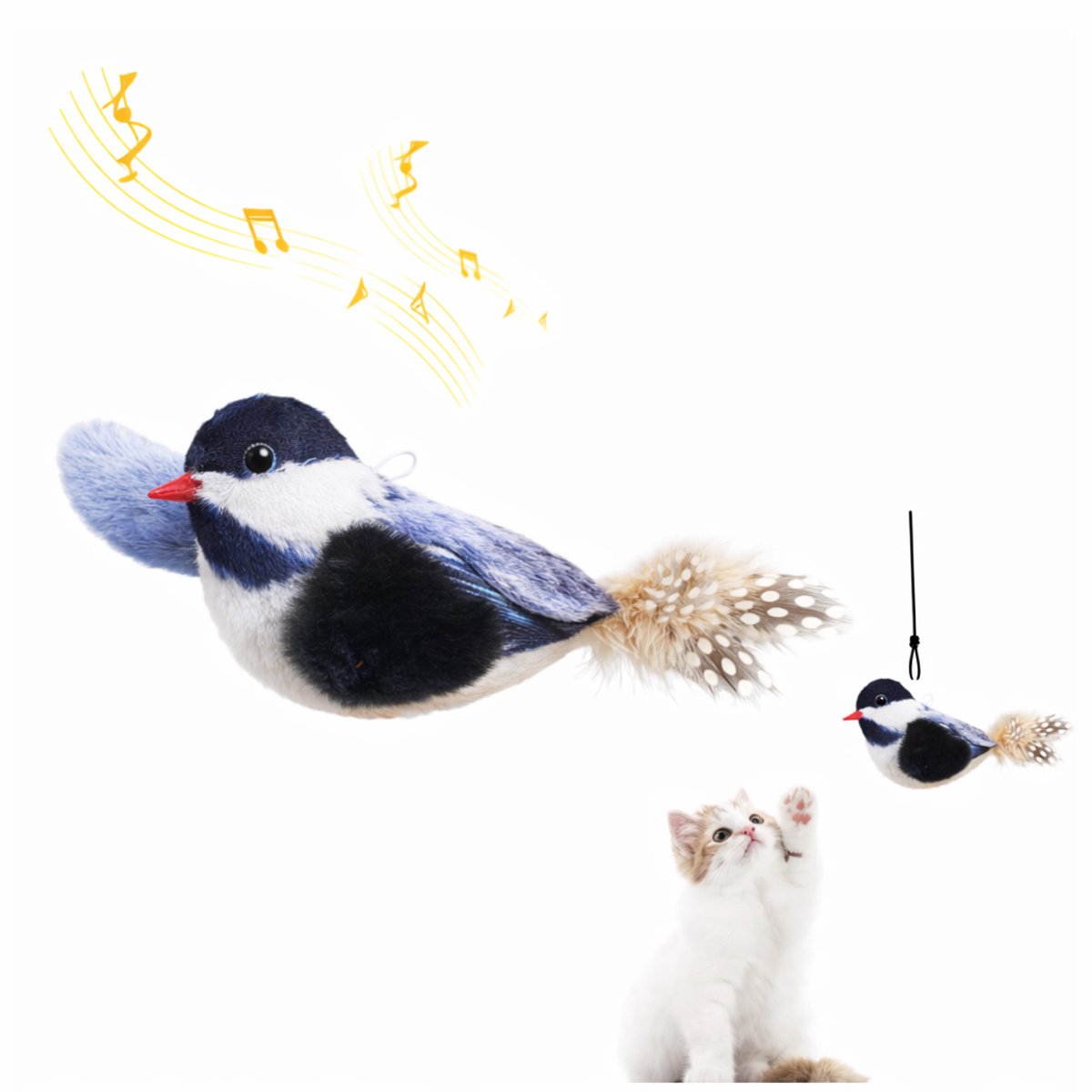 DreamSnoot® Kattenspeelgoed Vogel - Speelgoed Voor Katten - Vogel Met Geluid - Interactief Kattenspeelgoed - Kattenspeeltjes - Blauw/Wit