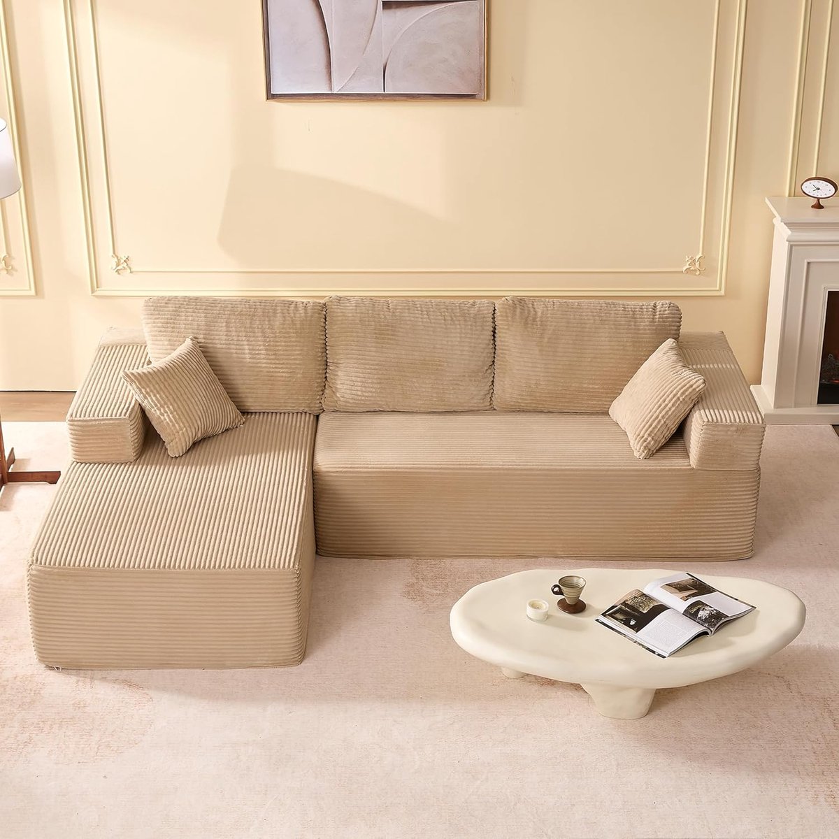 Modulaire L-vormige slaapbank 272 x 175 cm – Extra diepe hoekbank met chaise longue links,