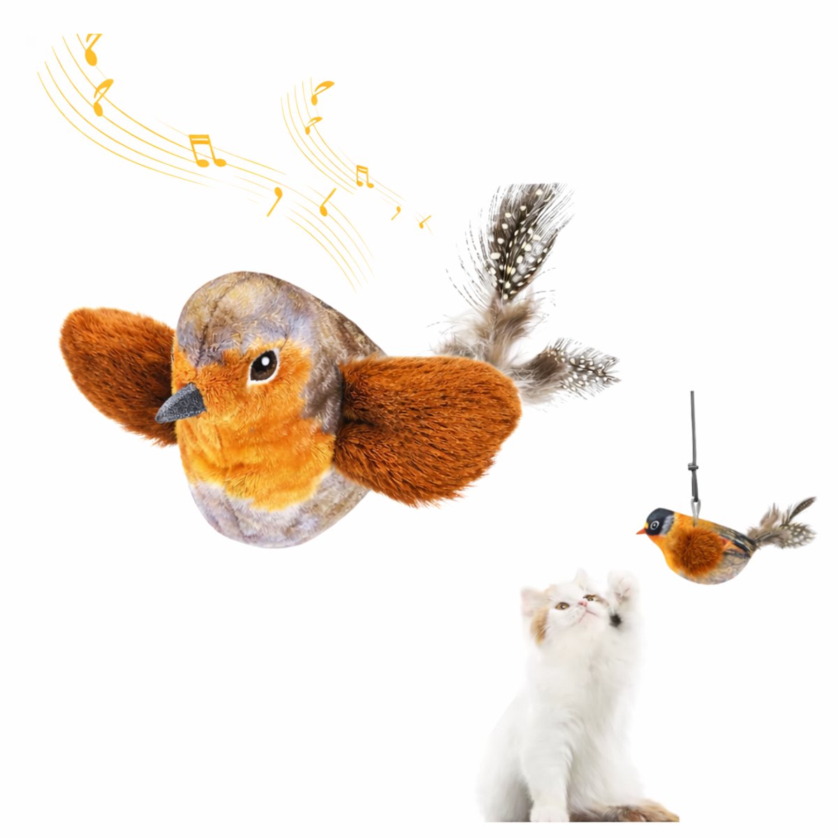 DreamSnoot® Kattenspeelgoed Vogel - Speelgoed Voor Katten - Vogel Met Geluid - Interactief Kattenspeelgoed - Kattenspeeltjes - Bruin