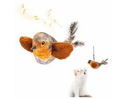 DreamSnoot® Kattenspeelgoed Vogel - Speelgoed Voor Katten - Vogel Met Geluid - Interactief Kattenspeelgoed - Kattenspeeltjes - Bruin