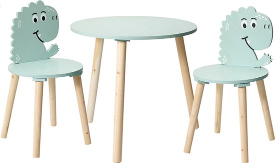 Kinder Tafel en Stoeltjes Set – Hout – Blauw – 3-delig – 2 Stoelen + Ronde Tafel