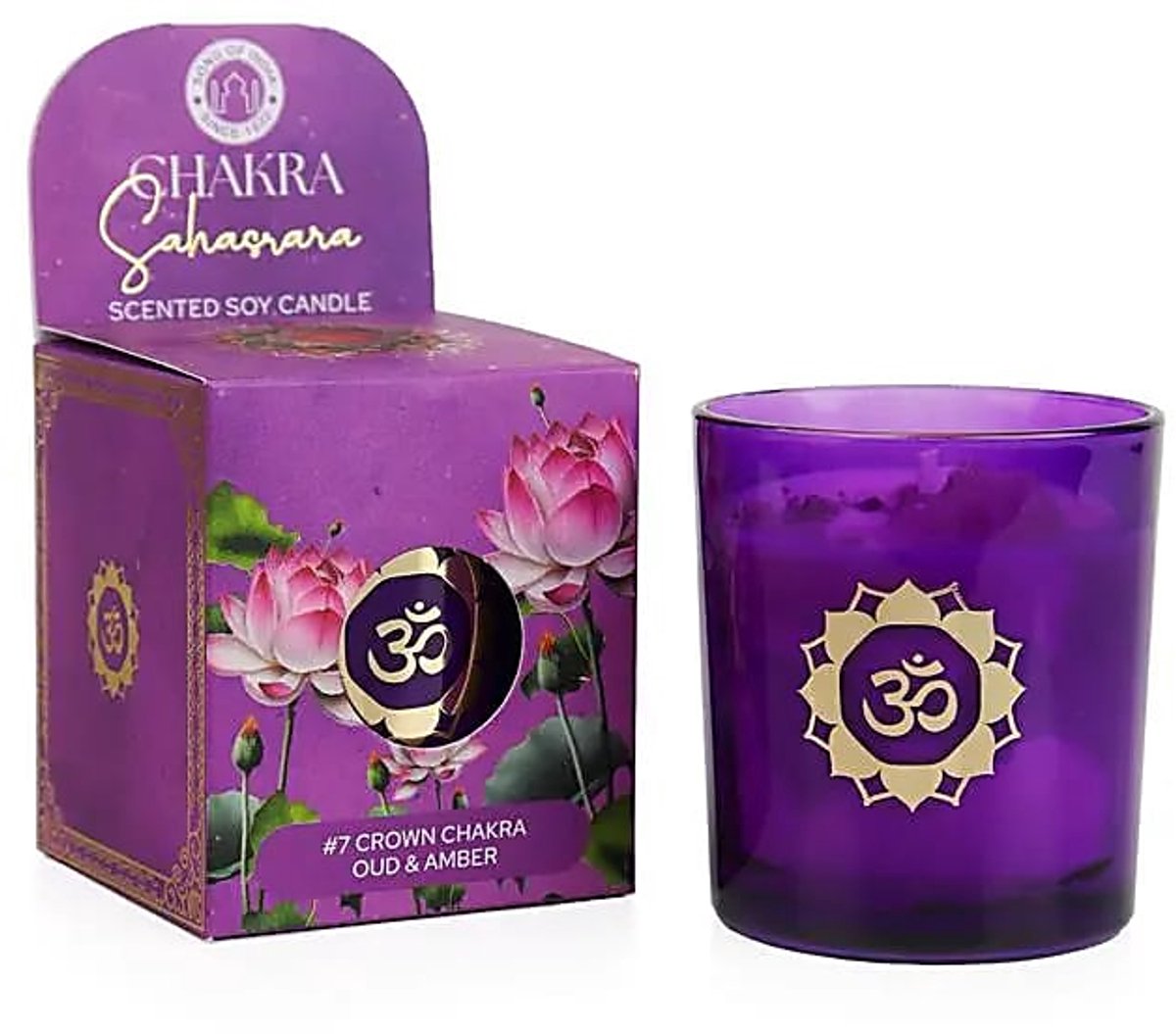 Phoenix Import Mani Bhadra Soja geurkaars Sahasrara chakra oud & amber – Ø7 cm x 8 cm paars
