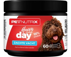 ZACHTE VACHT//ANTI-JEUK 60 Hondensnacks Petnutrix - 100% Natuurlijk - Voor honden met gevoelige huid, jeuk, irritaties, allergieën, poten likken - Bevat Probiotica, Vitamine D, Zink, Biotine, Visolie, Hyaluronzuur, Cranberry & L-glutamine