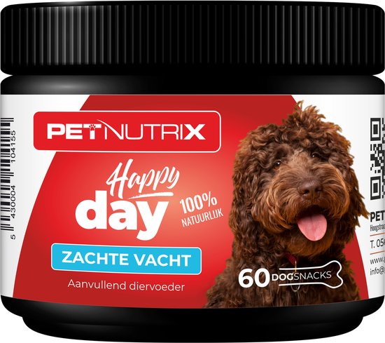 ZACHTE VACHT//ANTI-JEUK 60 Hondensnacks Petnutrix - 100% Natuurlijk - Voor honden met gevoelige huid, jeuk, irritaties, allergieën, poten likken - Bevat Probiotica, Vitamine D, Zink, Biotine, Visolie, Hyaluronzuur, Cranberry & L-glutamine