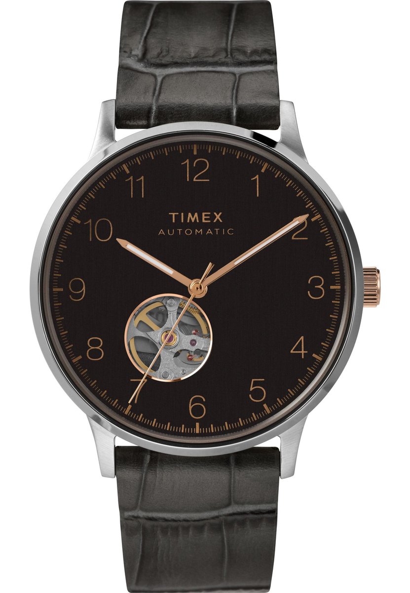 Timex Waterbury Classic Automatisch Grijs Case: 100% Low Lead Brass | Armband: 100% Leather 34 mm TW2U11600OX