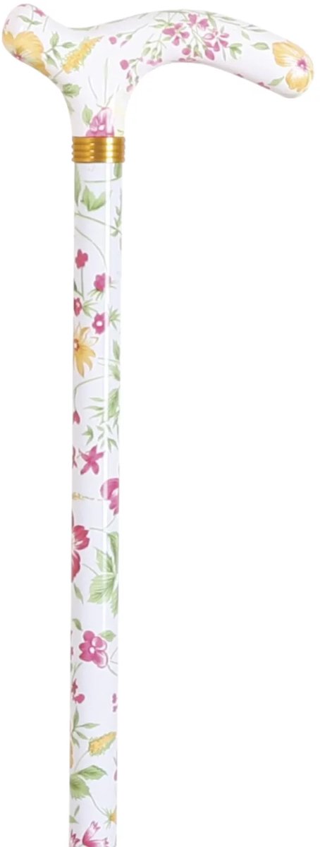 Garcia 1880 Verstelbare wandelstok – Wit met bloemen – Verstelbaar van 77 tot 99 cm – Aluminium – Petit derby handvat – Kleine handen – Wandelstok vrouwen en mannen – 90 kilo belasting