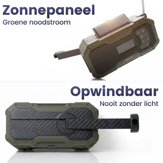 Noodradio Solar Opwindbaar - DAB+ / AM / FM Nood Radio - 5000 mAh Powerbank Zonneenergie - Bouwradio - Badkamer Radio - Noodpakket