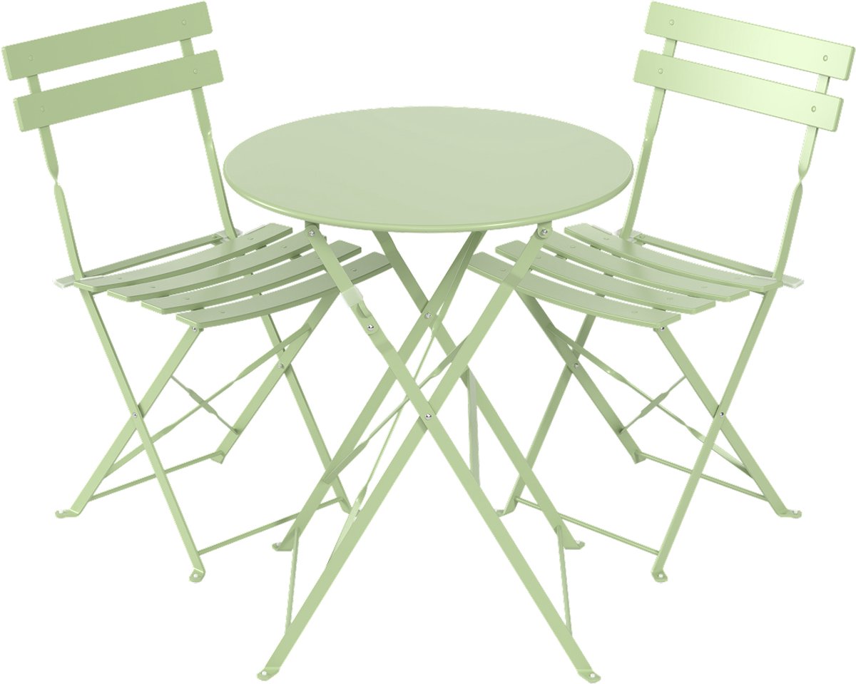 LifeGoods Bistroset - Staal - 3-delig - Tuinset - Inklapbaar - Balkonset met Tafel - Weerbestendig - Mintgroen