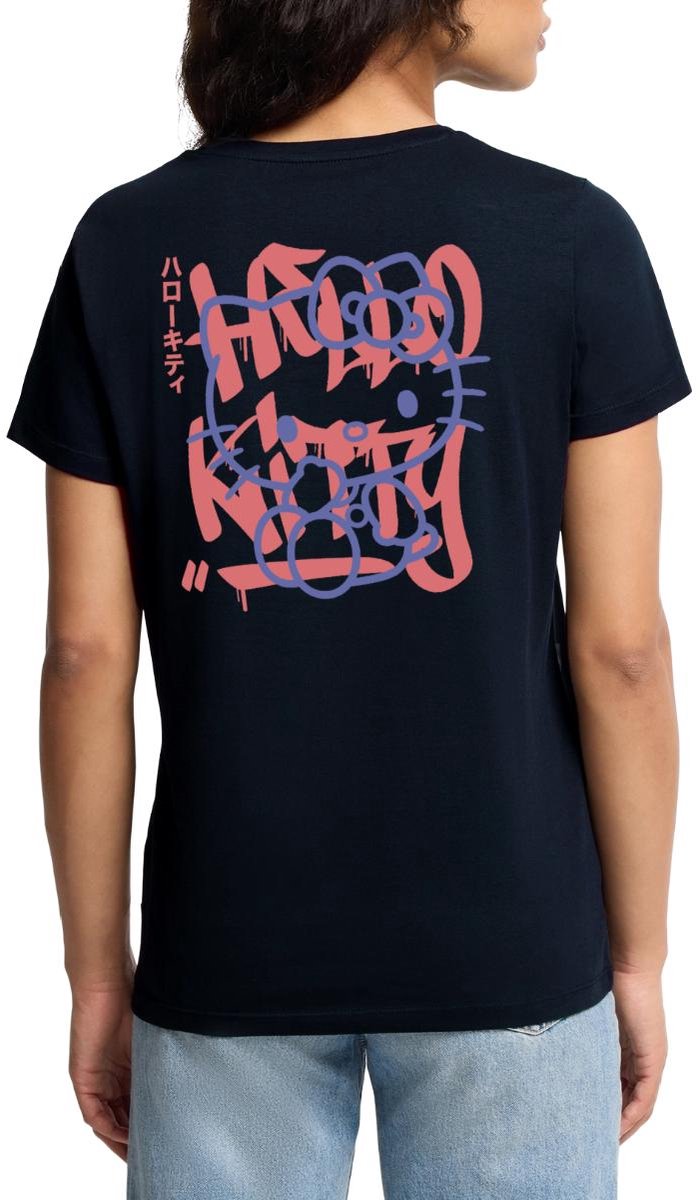 Hello Kitty Met Graffiti-Stijl Lettertype Premium T Shirt Dames