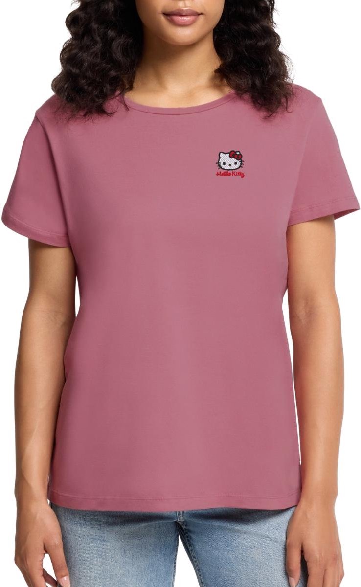 Hello Kitty Geborduurd Portret Premium T Shirt Dames