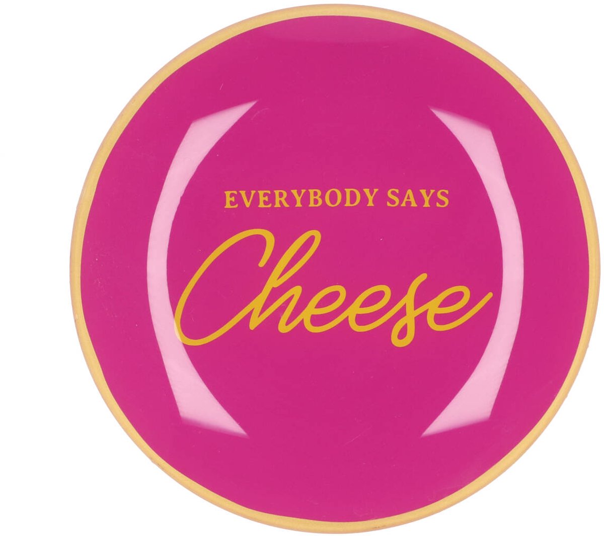 Daan Kromhout - Glazen Bord - Tekstbordje - Glas - Everybody Says Cheese - Rond - Roze - Ø 18 cm