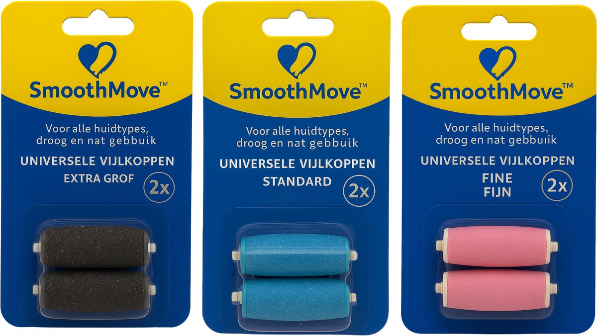 SmoothMove Universele Navullingen Elektrische Voetvijl – Rollers compatibel met Scholl Velvet Smooth – Multipack (3x2 stuks) – Standaard, fijn & extra grof