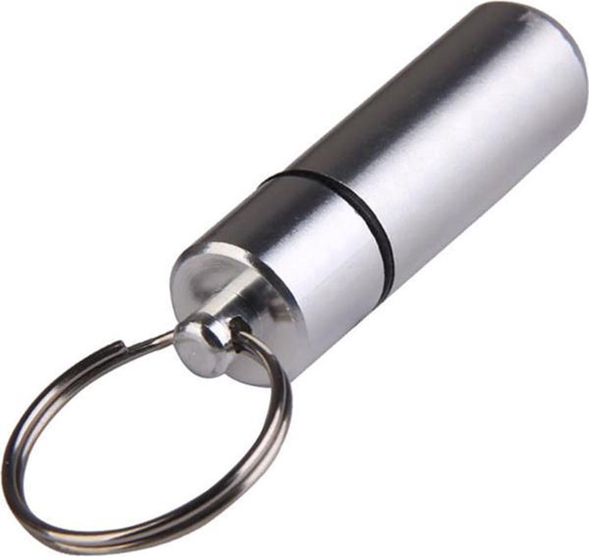 Okado Waterdichte Pillenkoker Sleutelhanger Grijs/Zilver – Aluminium Medicijnkoker Zakformaat 5 cm