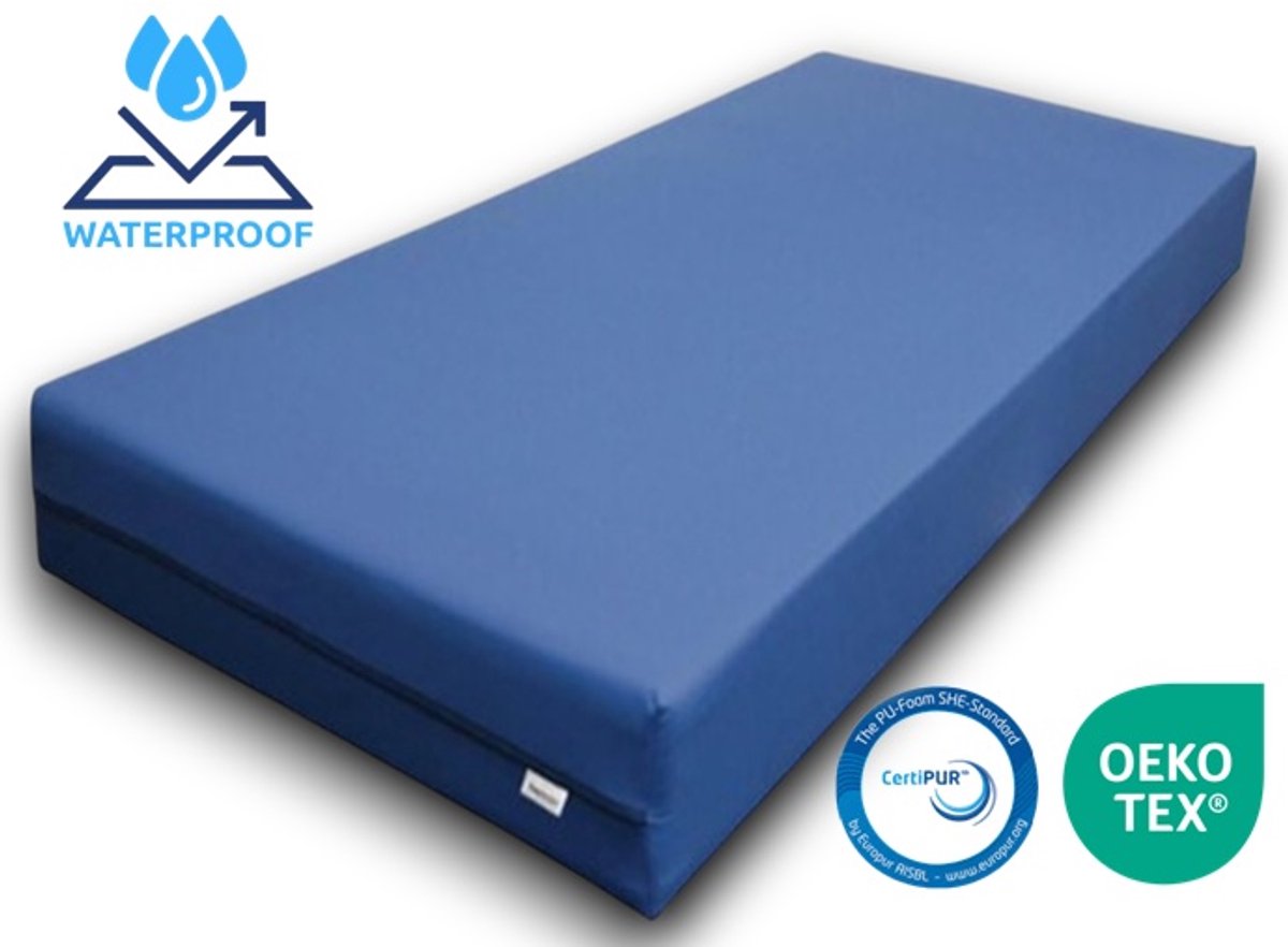 Easy Bedden Zorgmatras Matras - Incontinentie - Waterdicht - Medium Koudschuim HR45 - 90x190 - circa 20 cm - Anti Bacterieel - CertiPUR® en Oekotex gecertificeerd - 100 % Veilig Blauw