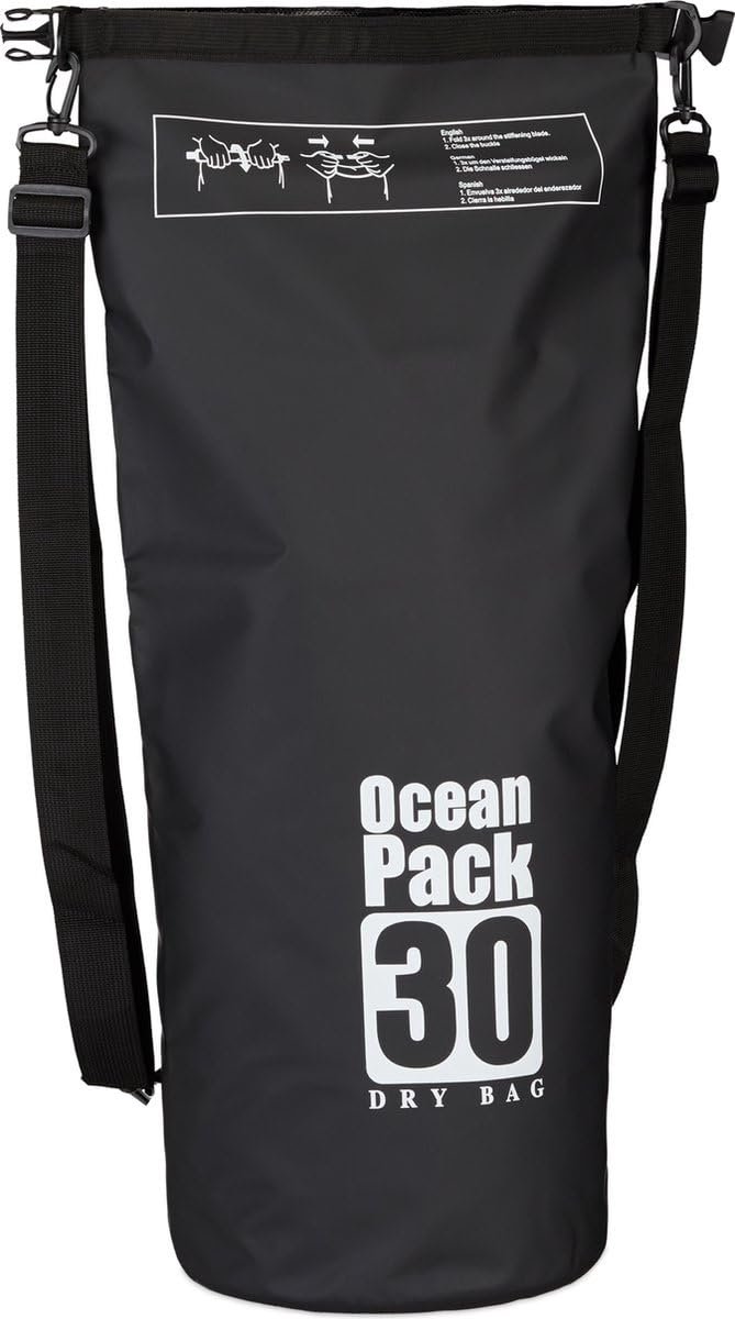 Okado Waterdichte Dry Bag 30L Zwart – Lichtgewicht Droogtas van PVC – Roll-Top Sluiting met Klikgesp – Voor Strand, Boot, Kano, Rafting & Outdoor