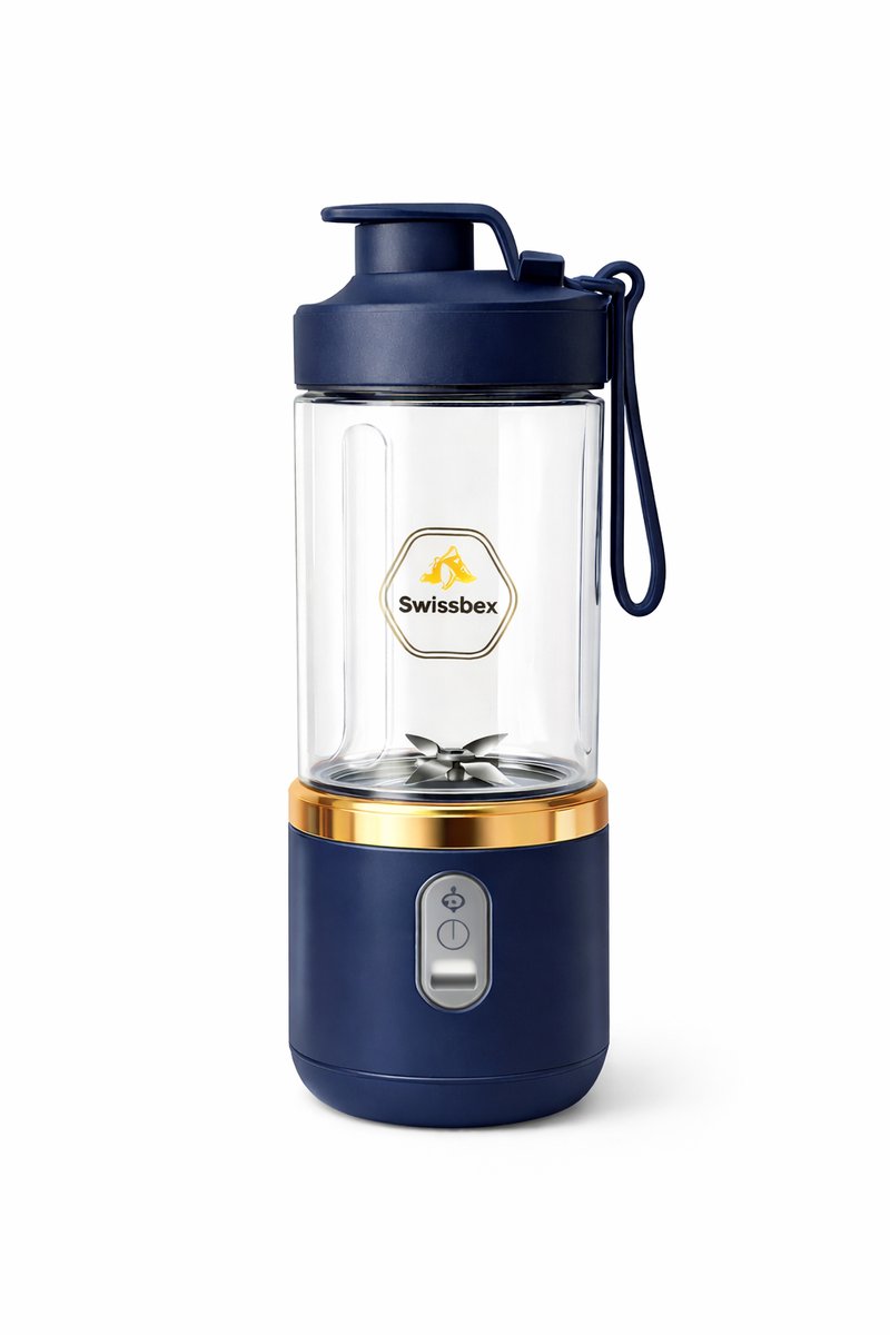 Swissbex Draagbare Mini Blender & Juicer – 400 ml – USB-C Oplaadbaar – Smoothies To Go - Donkerblauw