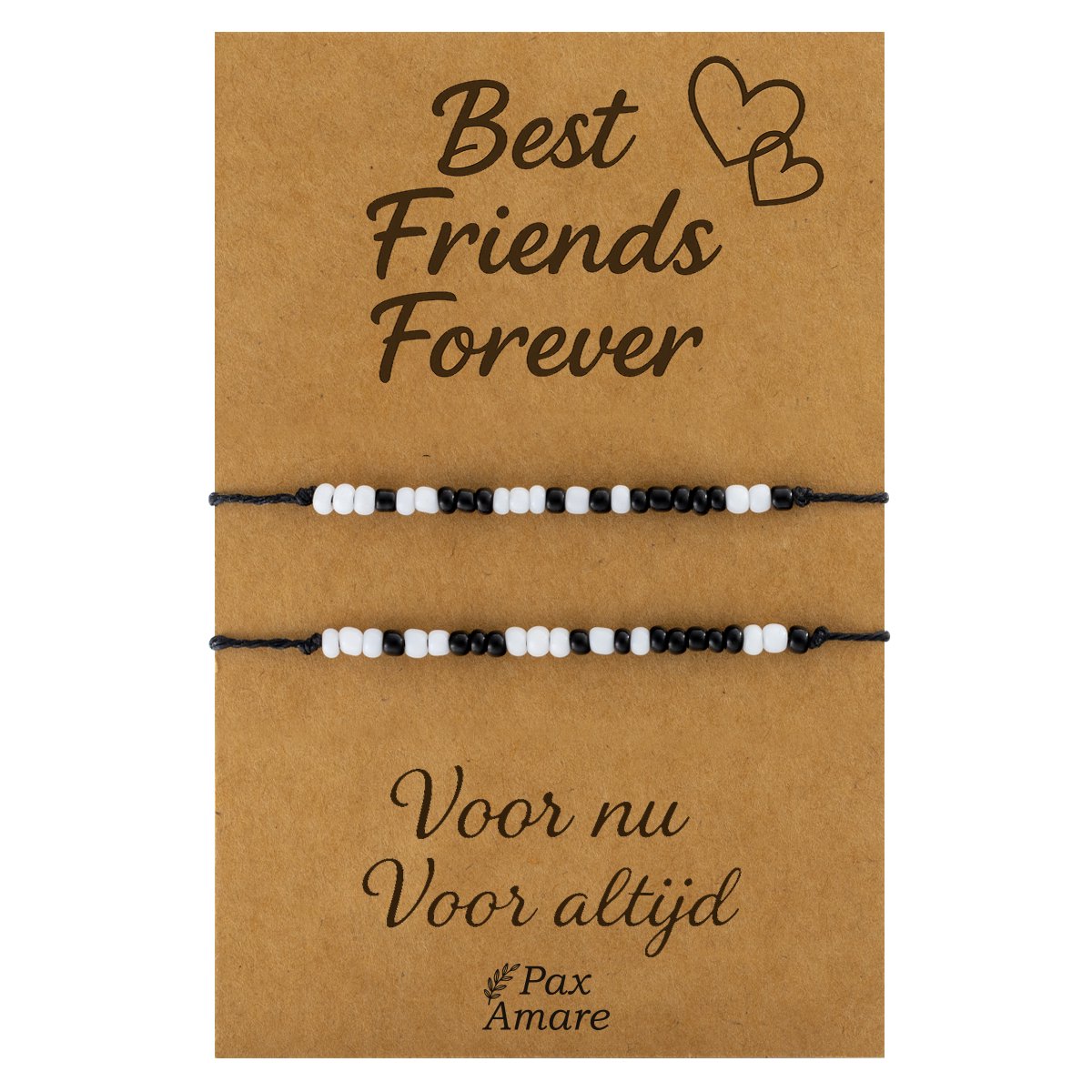 Vriendschapsarmbandjes voor 2 "Best Friends Forever" - Morse Code "ILY" - BFF Armbandjes met Cadeau Kaartje - Zwart/Wit - Elastisch Verstelbaar - Pax Amare