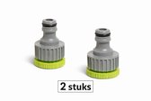 2x Kraanaansluiting met 3/4" en 1" binnendraad - tbv klik koppeling van b.v. Gardena / Hozelock (set a 2 stuks) - voor aansluiting op een buitenkraan