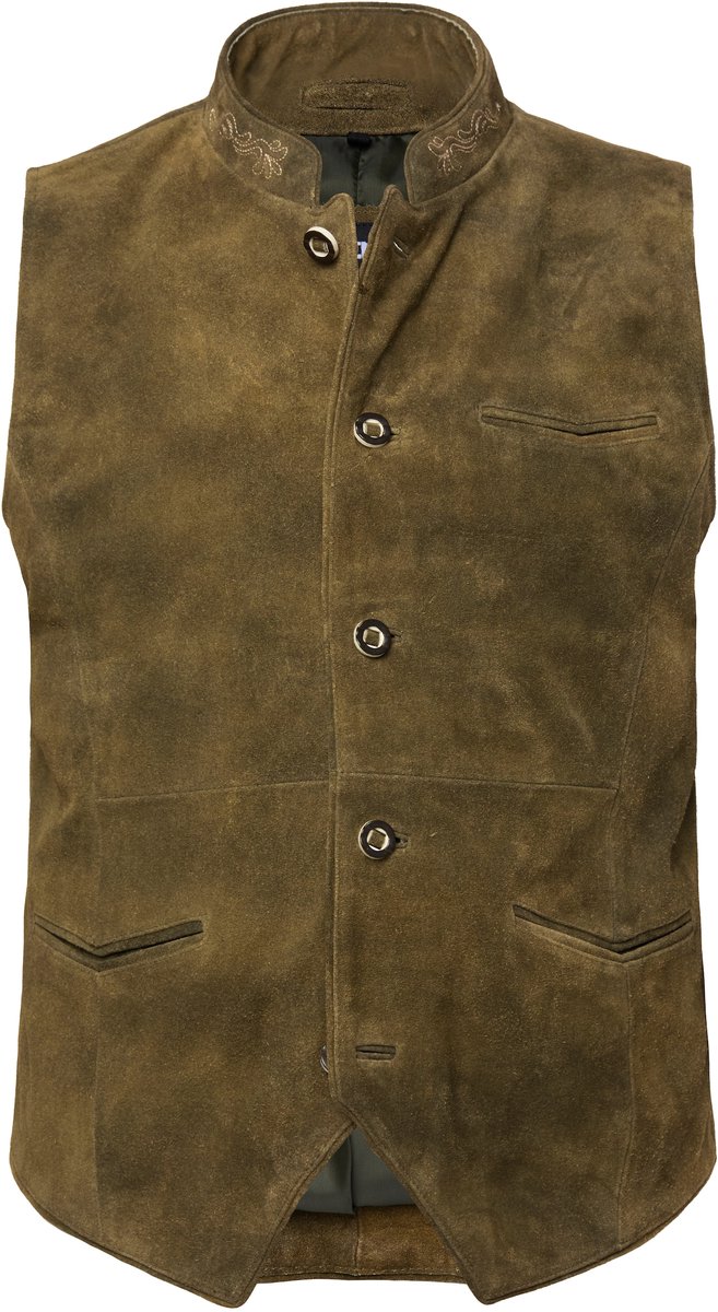 Men Plus - Heren - Traditioneel leren gilet echt rundleer - Saliegroen - Maat 56