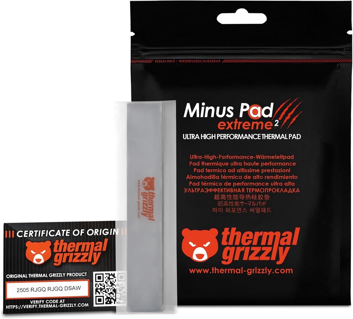 Thermal Grizzly Minus Pad extreme 2 - Thermische mat - 120 x 20 x 3.0 mm - 2 matten - grijs