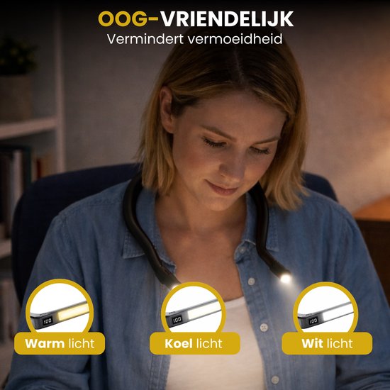 Clerby - Neklamp - met Batterij Display - Nekleeslamp - Boeklampje - Leeslamp - Flexilight- voor Haakwerk - Oplaadbaar van Merkloos — afbeelding 2