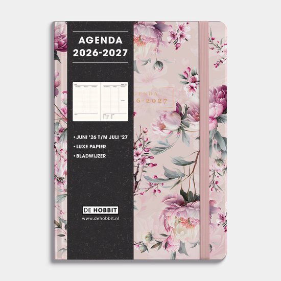 Hobbit - A5 Agenda 2026-2027 - 1 week op 2 pagina's - Harde Kaft - Agenda A5 (14,8 x 21 cm) - Kersenbloesem
