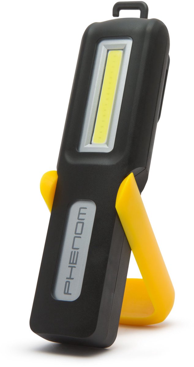 Werklamp - Compact - COB LED + Zaklampfunctie - 150 + 40 lm - 1200 mAh Li-ion - Type-C - Magnetisch & 360° Ophanghaak - Geel/Zwart - IP44 - 15,5×4×2 cm [18626B]