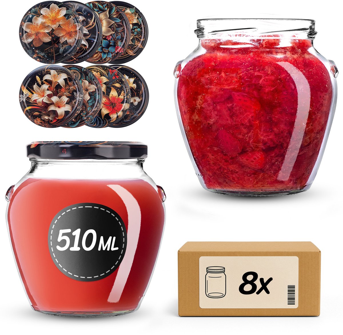 KADAX Amphora Pot 82 mm 510 ml + Deksel 82 mm Bloemen