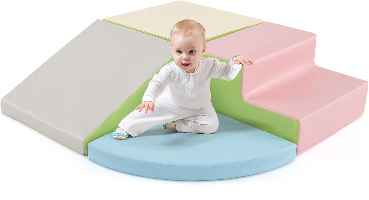 KOMFOTTEU 4 delig Schuimblokken - van kunstleer, EPE - Soft Play Foam Blokken - Reuze Bouwblokken - Montessori-klimblokken - voor kinderen vanaf 3 jaar