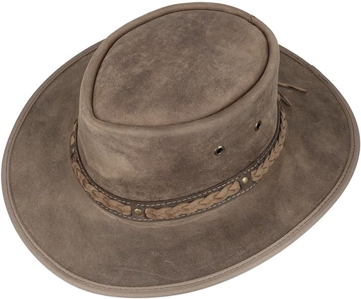 Imperatoris - Leren Cowboy Hoed - Unisex - Lederen Hoed voor Volwassenen - Stoere Lederen Cowboyhoed voor Outdoor en Vrije Tijd - Maat L - Beige