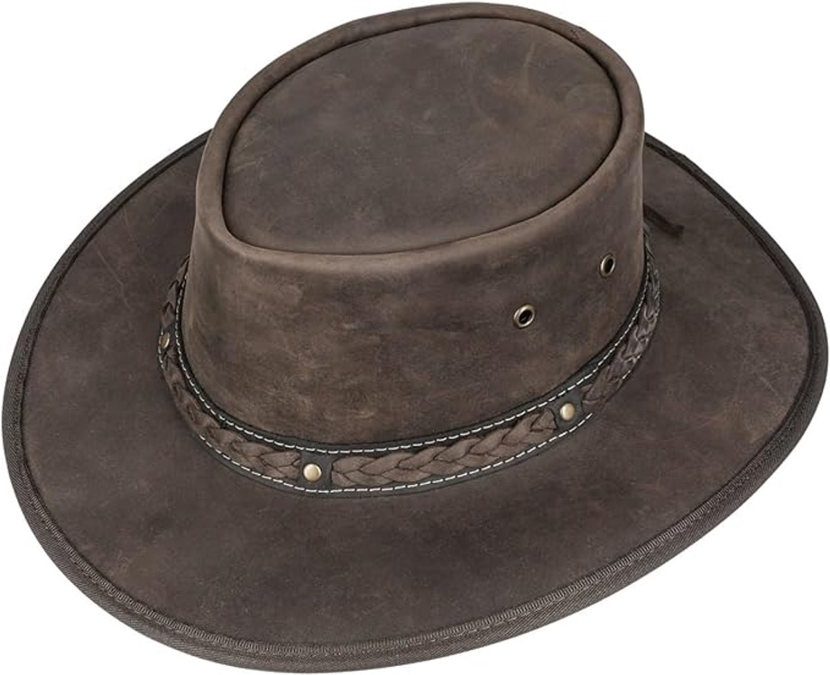 Imperatoris - Leren Cowboy Hoed - Unisex - Lederen Hoed voor Volwassenen - Stoere Lederen Cowboyhoed voor Outdoor en Vrije Tijd - Maat S - Bruin