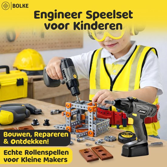 Bolke outils jouet garçons - perceuse jouet - établi jouet - coffre à outils pour enfants - 26 pièces