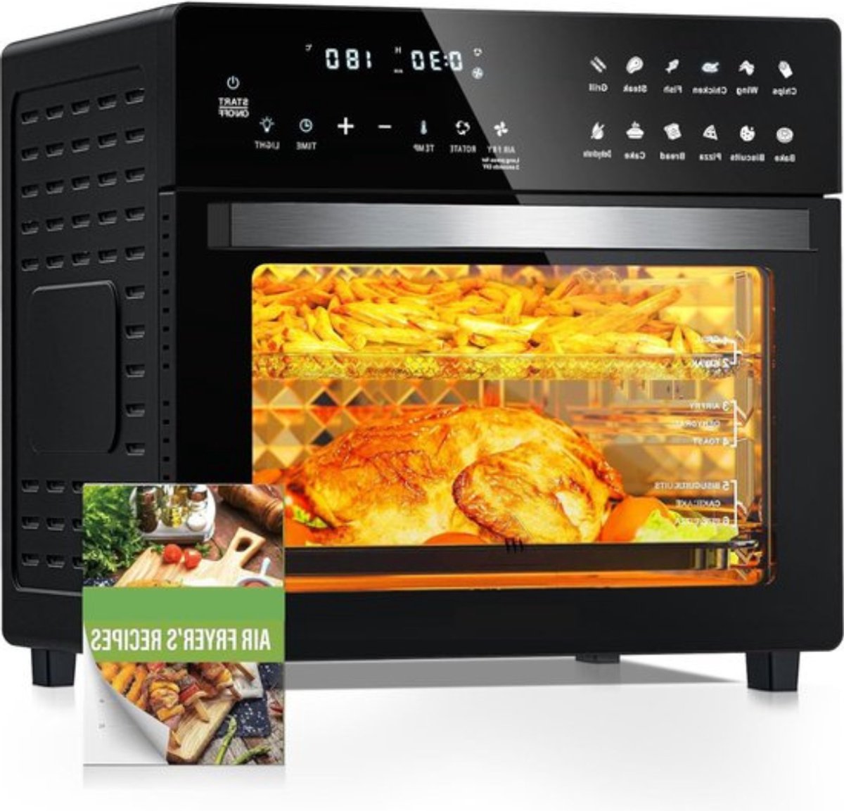 Luxe Heteluchtoven – Airfryer – Multifunctionele Combi Oven – Alles in één – 26L Inhoud – 12 Automatische Programma’s – LED Display – Zwart