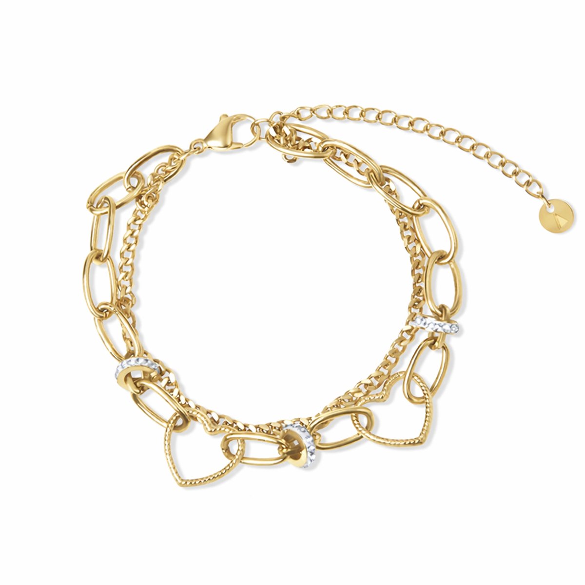 Amberz Dubbele hart armband met steen - armband met zirkonia - Gold plated - Cadeau voor vrouwen